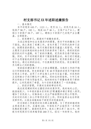 村支部书记XX年述职述廉报告
