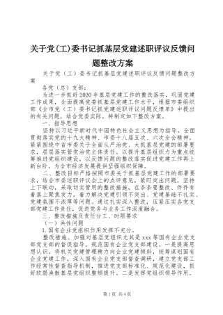 关于党(工)委书记抓基层党建述职评议反馈问题整改方案