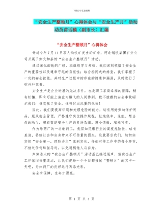 “安全生产整顿月”心得体会与“安全生产月”活动动员讲话稿汇编