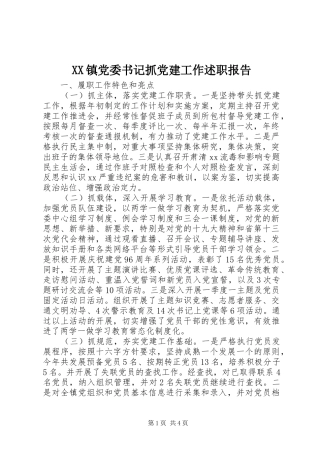 XX镇党委书记抓党建工作述职报告