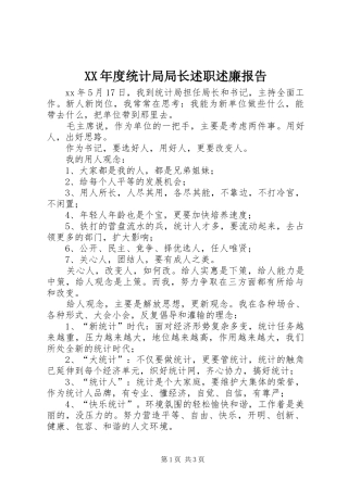 XX年度统计局局长述职述廉报告