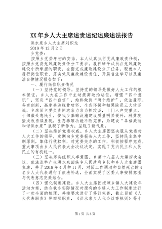 XX年乡人大主席述责述纪述廉述法报告