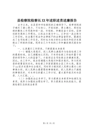 县检察院检察长XX年述职述责述廉报告