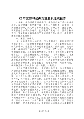 XX年支部书记抓党建履职述职报告