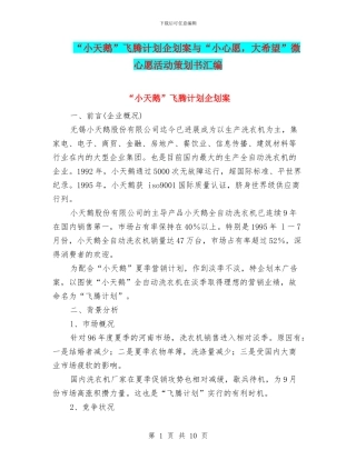 “小天鹅”飞腾计划企划案与“小心愿