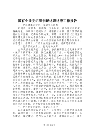 国有企业党组织书记述职述廉工作报告