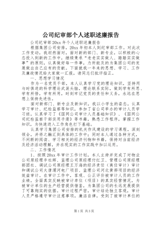 公司纪审部个人述职述廉报告