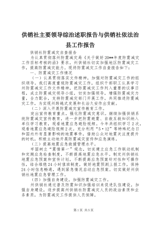 供销社主要领导综治述职报告与供销社依法治县工作报告