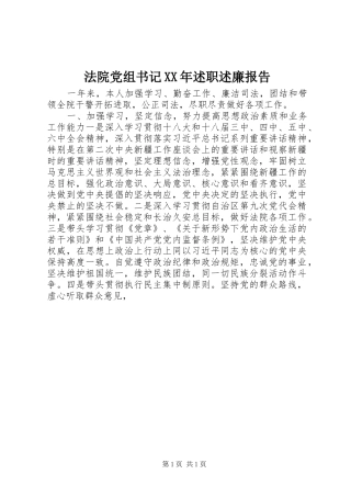 法院党组书记XX年述职述廉报告