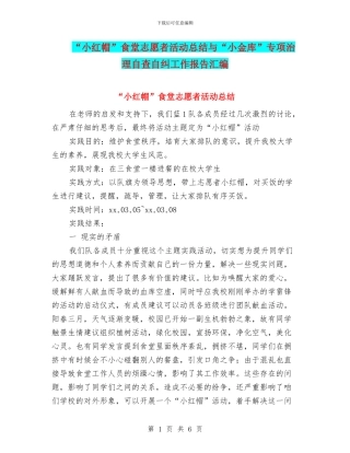 “小红帽”食堂志愿者活动总结与“小金库”专项治理自查自纠工作报告汇编