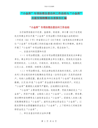 “小金库”专项治理自查自纠工作总结与“小金库”及滥发钱物整治自查报告汇编