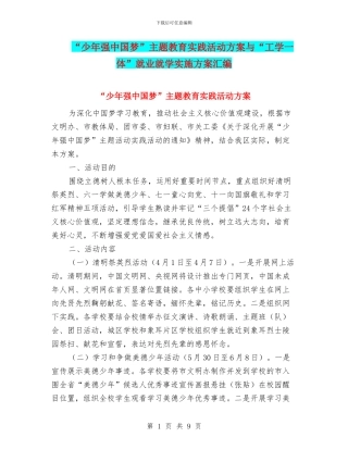 “少年强中国梦”主题教育实践活动方案与“工学一体”就业就学实施方案汇编