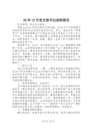XX年12月党支部书记述职报告