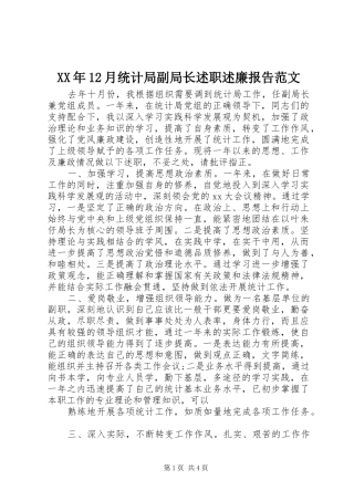 XX年12月统计局副局长述职述廉报告范文