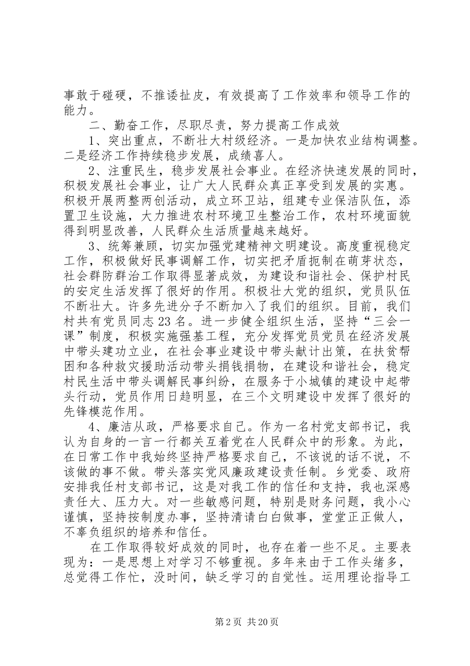 XX年村书记个人述职报告_第2页