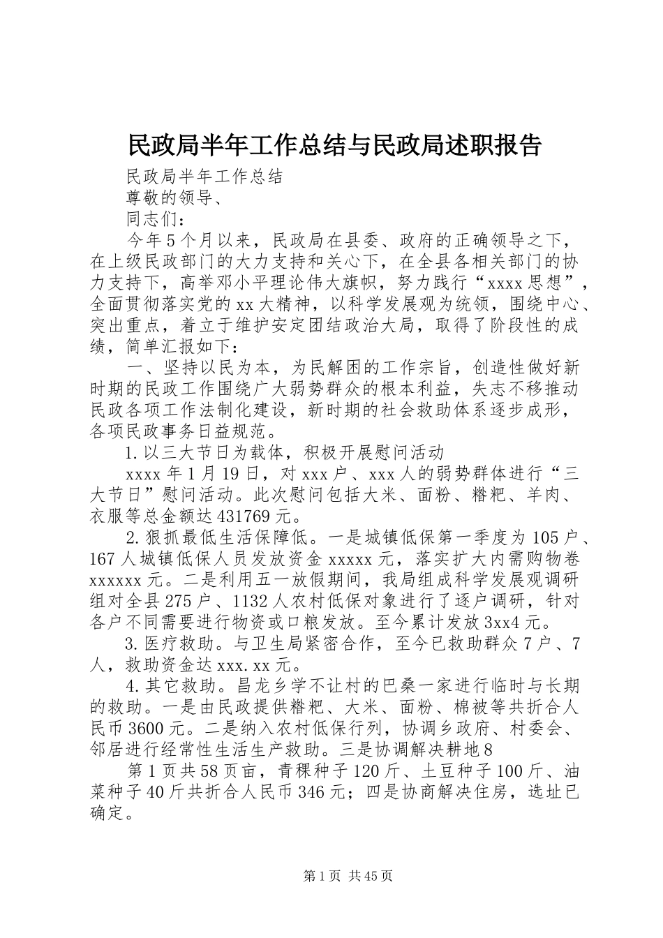 民政局半年工作总结与民政局述职报告_第1页