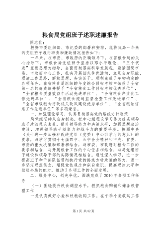 粮食局党组班子述职述廉报告