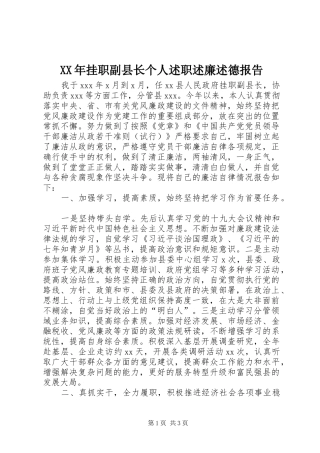 XX年挂职副县长个人述职述廉述德报告