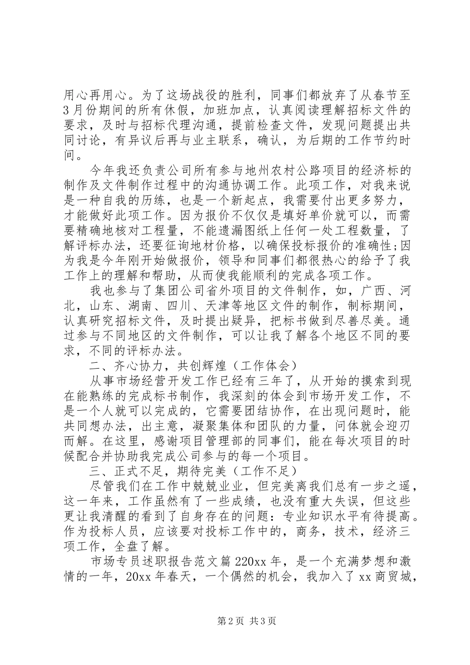 市场专员述职报告范文_第2页