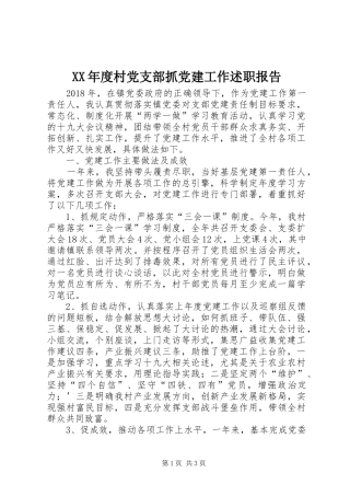 XX年度村党支部抓党建工作述职报告