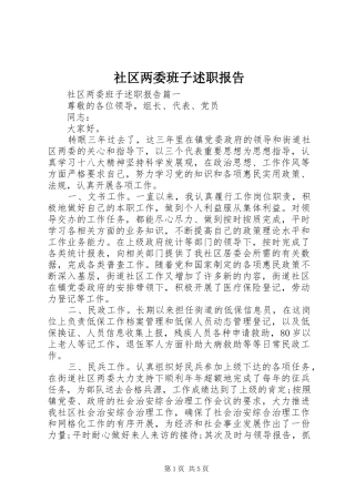 社区两委班子述职报告