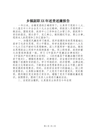 乡镇副职XX年述责述廉报告