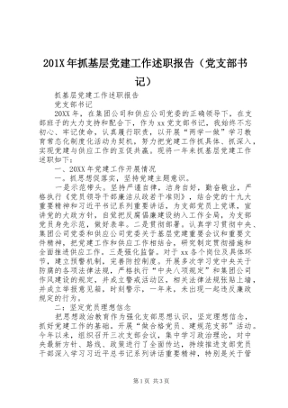 201X年抓基层党建工作述职报告（党支部书记）