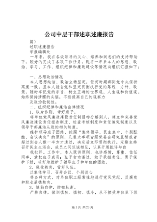 公司中层干部述职述廉报告