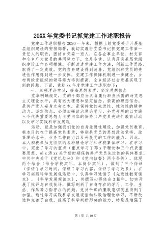 20XX年党委书记抓党建工作述职报告