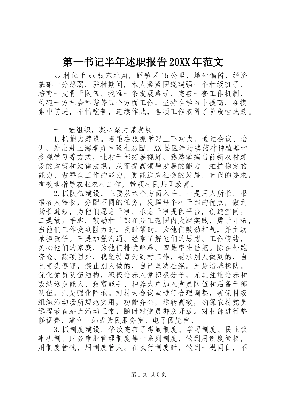 第一书记半年述职报告20XX年范文_第1页