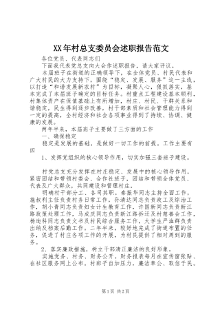XX年村总支委员会述职报告范文