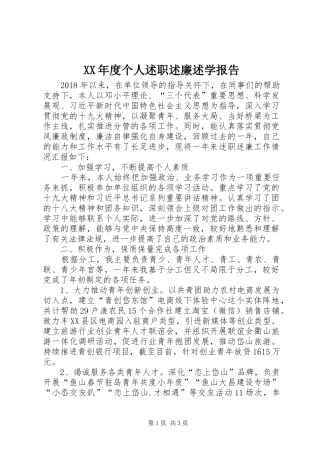 XX年度个人述职述廉述学报告