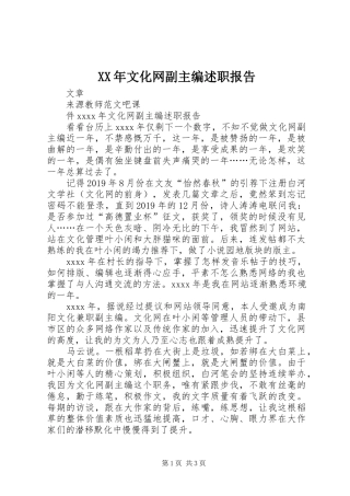 XX年文化网副主编述职报告
