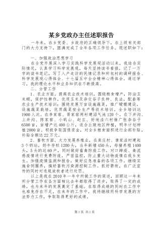 某乡党政办主任述职报告