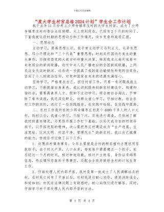 “度大学生村官总结2024计划”学生会工作计划