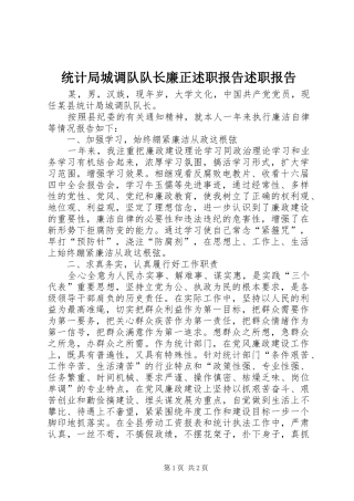 统计局城调队队长廉正述职报告述职报告