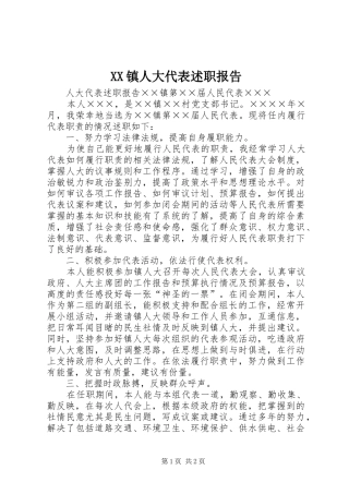 XX镇人大代表述职报告