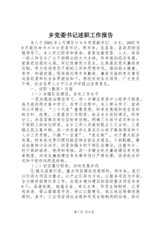 乡党委书记述职工作报告