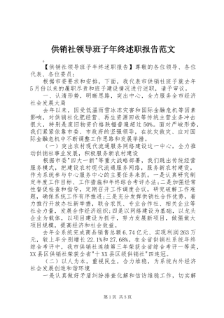供销社领导班子年终述职报告范文