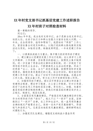 XX年村党支部书记抓基层党建工作述职报告XX年村班子对照检查材料
