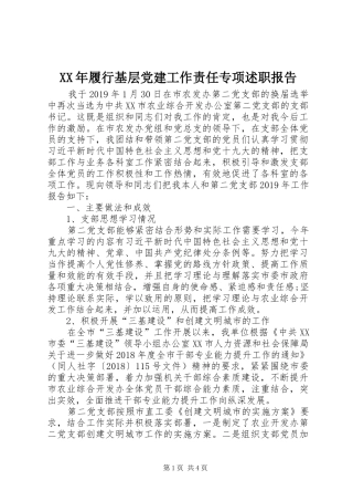 XX年履行基层党建工作责任专项述职报告