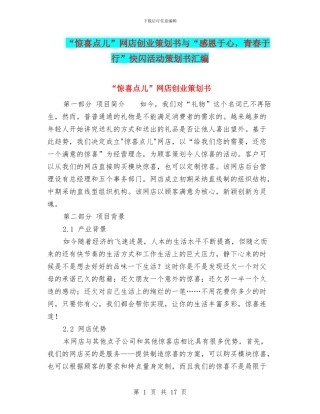 “惊喜点儿”网店创业策划书与“感恩于心