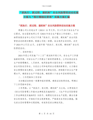 “抓执行、抓过程、建机制”安全风险管控活动实施方案与“推行精细化管理”实施方案汇编