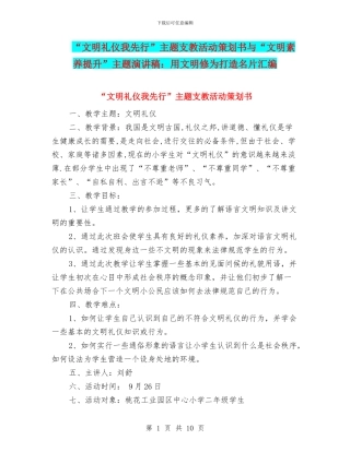 “文明礼仪我先行”主题支教活动策划书与“文明素质提升”主题演讲稿：用文明修为打造名片汇编