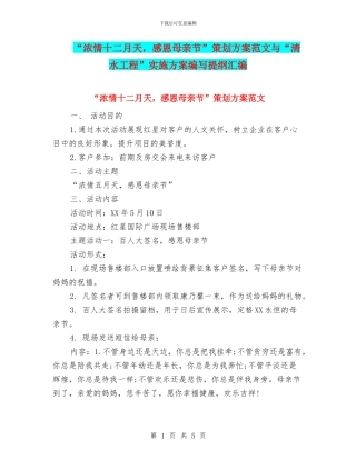 “浓情十二月天-感恩母亲节”策划方案范文与“清水工程”实施方案编写提纲汇编