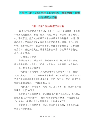 “第一书记”2024年度工作计划与“组织创新”活动计划书范文汇编