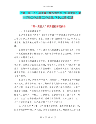 “第一责任人”职责履行情况报告与“红盾护农”集中行动工作总结汇编