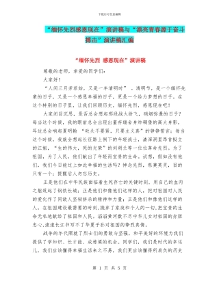 “缅怀先烈感恩现在”演讲稿与“美丽青春源于奋斗搏击”演讲稿汇编