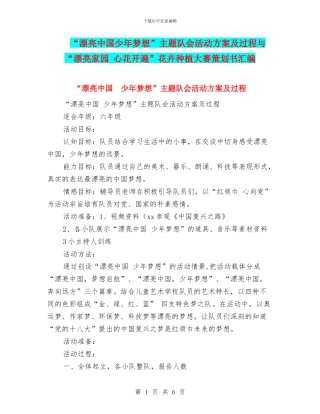 “美丽中国少年梦想”主题队会活动方案及过程与“美丽家园