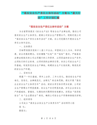 “落实安全生产责任主体年活动”方案与“蓝天行动”工作计划汇编